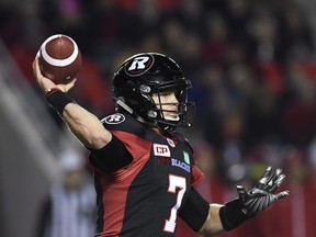 Redblacks quarterback Trevor Harris is in the final year of a deal that pays him $450,000 per season. (The Canadian Press)