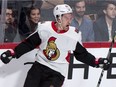 The Senators' Mark Stone celebrates his short-handed goal against the Canadiens in a game at Montreal on Wednesday.