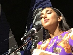 Poet Rupi Kaur performs her work at a sold out show at the Canadian Museum of History Sunday night, Nov. 12, 2017