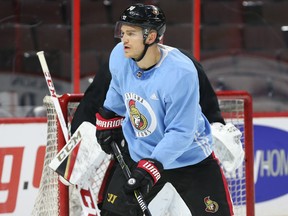 Mark Borowiecki  of the Ottawa Senators during practice in October.