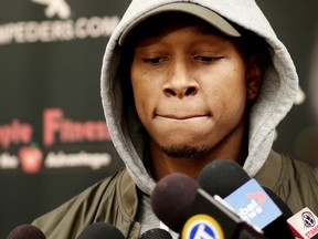 Calgary Stampeders receiver Kamar Jorden speaks up Tuesday to the media at McMahon Stadium.