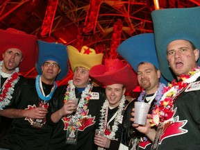 During 2004 Grey cup festivities at Lansdowne Park, from left, Paul Lapointe, Mason Greschuk, Jeremy Cullen,Craig McCallum, Chad Leffler and Mike Wieler joined the revelry.
