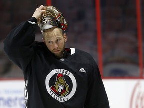 Ottawa Senators Craig Anderson during practice at the Canadian Tire Centre  in Ottawa Ontario Wednesday Sept 27, 2017.  T