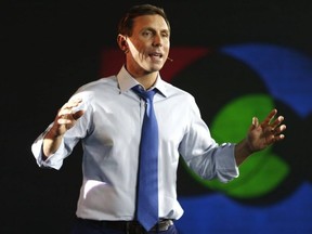 Ontario PC leader Patrick Brown speaks to party members at their policy conference at the Toronto Congress Centre. He outlined his party's promise for next year's provincial election in Toronto, Ont. on Saturday, Nov. 25, 2017.