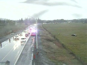 Car in field following crash on Fallowfield near Prince of Wales Thursday.