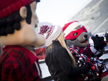 Ottawa 67's mascot Riley on the field during the game against the Gatineau Olympiques at TD Place for an outdoor game Sunday December 17, 2017.   Ashley Fraser/Postmedia