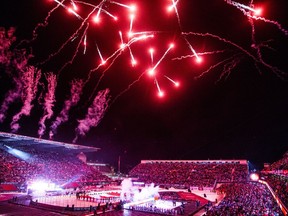 Fireworks went off during the ceremonies before the Ottawa Senators and Montreal Canadiens played the NHL100 Classic in Ottawa on Saturday, Dec. 16, 2017.