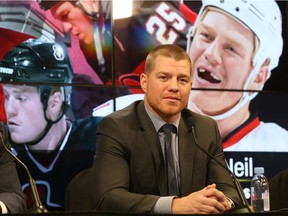 Chris Neil announced his retirement from the NHL at Canadian Tire Centre in Ottawa, December 14, 2017.