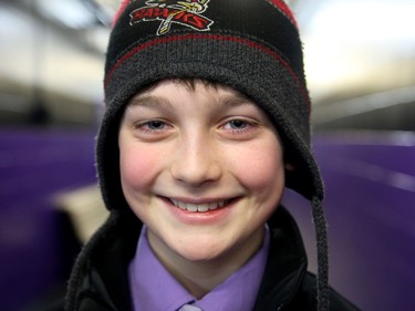 Tristan Gordon, a 12-year-old defenceman with the Leitrim Hawks, was all smiles after downing the team from Finland.