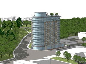 The Torgan Group is proposing to build a flat iron-style building at 3030 St. Joseph Blvd., near the Queenswood Heights community of Orléans. Source: Development application