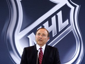 In this June 22, 2016, file photo, NHL Commissioner Gary Bettman speaks during a news conference in Las Vegas