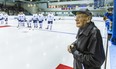Hockey legend Johnny Bower is on the ice right before the Leafs and Habs Alumni face-off in the Hockey Helps the Homeless Alumni Showcase Game Centennial Arena in Markham, Ont. on Thursday Nov. 13, 2014.