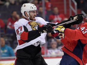 Ottawa Senators defenceman Ben Harpur swings his stick on Nov. 22, 2017