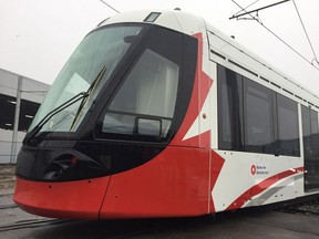 An Alstom Citadis Spirit train at the Ottawa  LRT maintenance and storage facility on Belfast Road in early 2017. Jon Willing/Postmedia