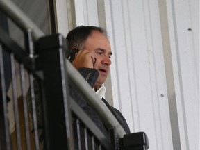 General Manager Pierre Dorion works the phone during the Ottawa Senators rookie training camp at Bell Sensplex in Ottawa, September 7, 2017. Photo by Jean Levac   ORG XMIT: 127480
