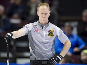 Brad Jacobs of Sault Ste. Marie is seen between ends of Thursday morning's game against Reid Carruthers' team from Winnipeg at Canadian Tire Centre.