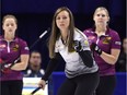Skip Rachel Homan pumps her fist after her shot in the fifth end of Sunday's final at Canadian Tire Centre.