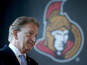 Ottawa Senator's owner Eugene Melnyk talks to the media.  Tony Caldwell