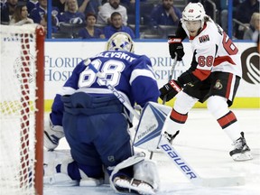 Senators winger Mike Hoffman skates in on Lightning goalie Andrei Vasilevskiy during a game on Dec. 21. Hoffman appears to be one of the most desirable prospects if Senators GM Pierre Dorion wants to make a trade to shake up his struggling squad.