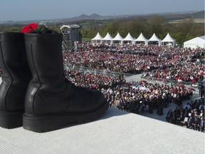 Thousands gather at the Vimy Ridge monument to commemorate the 100th anniversary of the Battle of Vimy Ridge near Arras, France, Sunday, April 9, 2017.