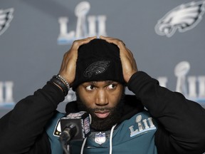 Philadelphia Eagles safety Malcolm Jenkins takes part in a Super Bowl media availability  on Wednesday. (AP)