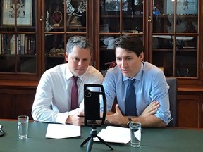 Prime Minister Justin Trudeau and parliamentary secretary to the prime minister for youth Peter Schiefke make an announcement regarding the new Canada Service Corps on Instagram on Jan. 16, 2018.