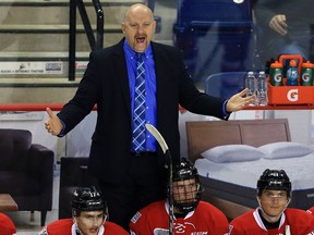 Ottawa 67's head coach André Tourigny behind the bench during a Nov. 24 contest against the Niagara IceDogs in St. Catharines.