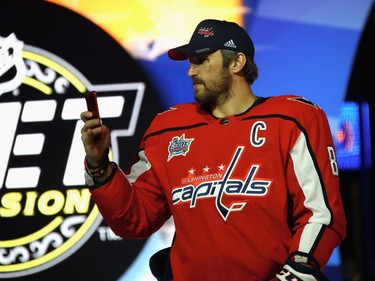 Washington Capitals star Alexander Ovechkin documents some of the skills competition with a smartphone photo.