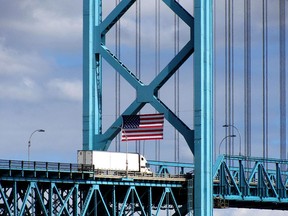 File photo of a truck entering the U.S. through the Ambassador Bridge between Detroit, Mich. and Windsor, Ont. (Bee-Creative/Getty Images)