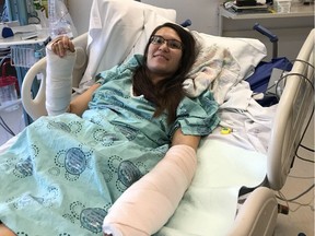 Stephanie Albert, 29, suffered grievous injuries when she was struck, head on, by a drunk driver on Sept. 1, 2017. She documented her injuries in a graphic blog that went viral.
Photo from her blog.