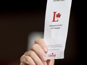 A vote is taken during the Liberal Party of Canada convention in Montreal on Sunday Feb. 23, 2014.