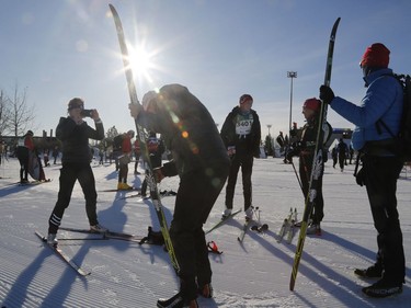Skiers get ready for the Gatineau Loppet 27K classic cross-country ski race on Saturday. Patrick Doyle/Postmedia