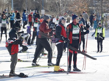 Skiers get ready their particular Loppet race on Saturday. Patrick Doyle/Postmedia