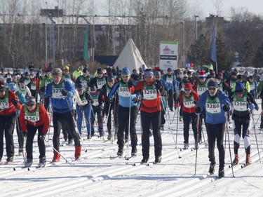 Skiers take part in the Gatineau Loppet 27K classic cross-country ski race in Gatineau on Saturday.  Patrick Doyle/Postmedia