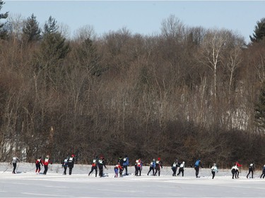 Skiers take part in the Gatineau Loppet 27K classic cross-country ski race in Gatineau on Saturday.   Patrick Doyle/Postmedia