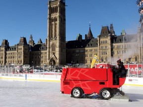 A Zamboni grooms the ice on the Canada 150 ice rink at Parliament Hill. (THE CANADIAN PRESS)