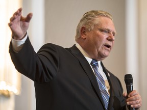 Ontario PC leadership candidate, Doug Ford, speaks during a rally at the Infinity Convention Centre in Ottawa,