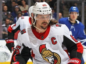 Erik Karlsson #65 of the Ottawa Senators skates against the Toronto Maple Leafs.