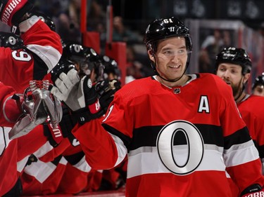 Mark Stone of the Ottawa Senators celebrates his first-period goal.