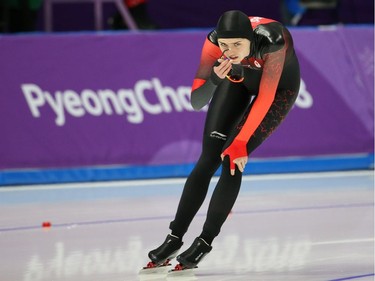 Isabelle Weidemann of Ottawa catches her breath after her race in the women's 3,000-metre speed skating event on Saturday.  Jean Levac/Postmedia