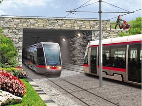 Artists impression of Light rail at the Mann Tunnel.--LRT Tunnel near the U of O campus--OC Transpo OTrain