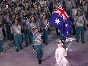 Flag bearer Scotty James of Australia leads the team during the Opening Ceremony of the PyeongChang 2018 Winter Olympic Games at PyeongChang Olympic Stadium on Friday, Feb. 9, 2018 in Pyeongchang-gun, South Korea.
