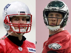 Tom Brady, left, and Nick Foles will face off during Super Bowl LII on Sunday. (Getty Images)