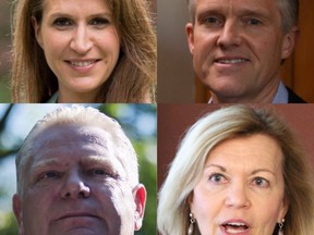 Clockwise from top left: Ontario PC leadership candidates Caroline Muroney, Rod Phillips, Christine Elliott and Doug Ford.