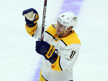 Nashville Predators Kyle Turris (8) is acknowledged by Ottawa Senators fans during break in first period NHL action in Ottawa, Thursday, February 8, 2018.