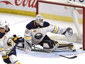 A shot by Senators winger Mike Hoffman beats Sabres netminder Robin Lehner for the winning goal in a game on Feb. 15.