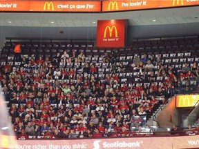 Empty seats abounded in the upper areas of Canadian Tire Centre for first game of the second-round playoff series between the Senators and the New York Rangers on April 27. Jean Levac/Postmedia