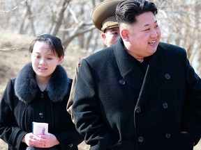 This 2015, file photo provided by the North Korean government shows North Korean leader Kim Jong Un and his sister Kim Yo Jong, left, during their visit to a military unit in North Korea. (Korean Central News Agency/Korea News Service via AP, File)