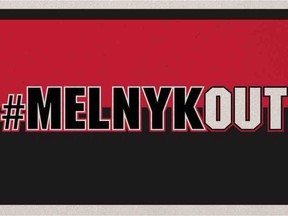 One of the possible designs of a billboard proposing the ouster of Senators' owner Eugene Melnyk proposed by Spencer Callaghan and his #MelnykOut Campaign.