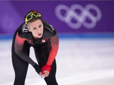 Ottawa's Ivanie Blondin reacts after finishing sixth in the women's 3,000-metre speed skating finals on Saturday.